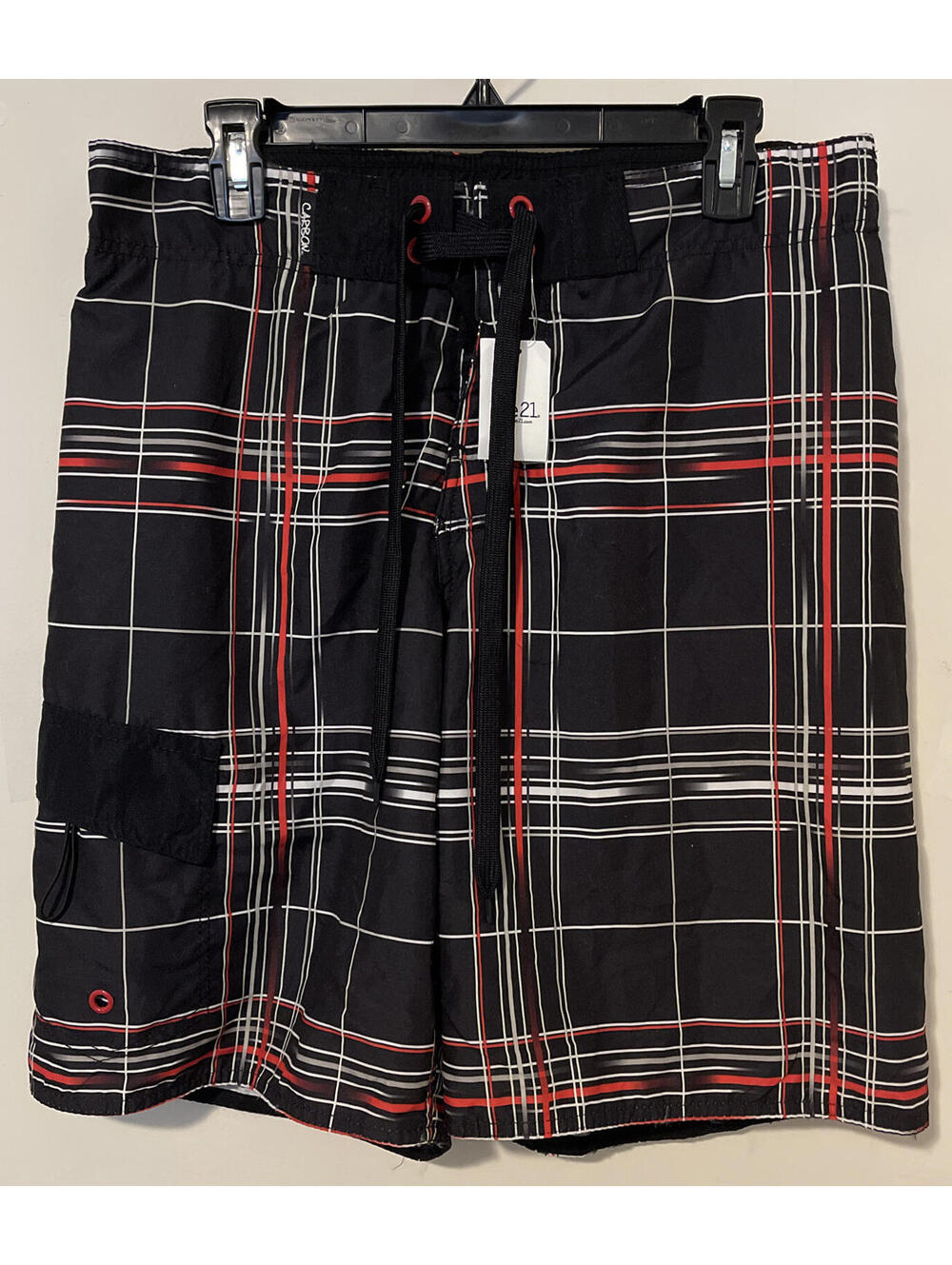 Carbon Mens Large Black Striped Swim Shorts NWT! A2812